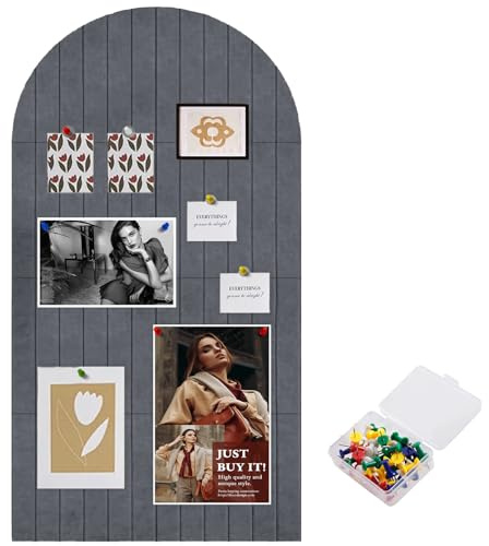 Pinnwand Filz Große 60x120cm, Pinnwand Kinderzimmer Dekorative Pinnwand aus Filz 0.9cm Dick, Faltbar cork Board mit Selbstklebendem Klebeband, Büro Zuhause Wanddekoration(Grau)