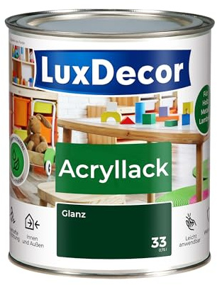 LuxDecor Acryllack 750ml Glänzend (33) Tropischer Wald, Holzlack Buntlack, Spielzeuge Metall Möbel Fenster Sicher Kindermöbel Spielzeuge