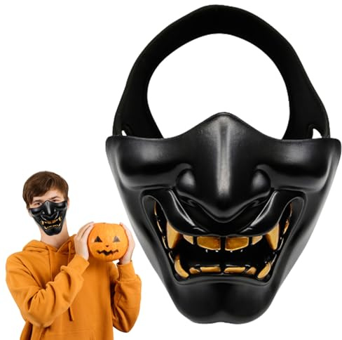 Whyzsjnclg Demi-Masque démoniaque, Demi-Masque maléfique, Protection inférieure en TPU doré pour Airsoft CS Game Halloween Party, CS Game Protective