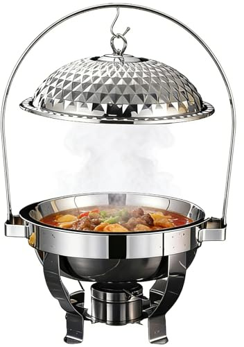 Scaldavivande per buffet, scaldavivande rotondo in acciaio inox, coperchio sospeso e set scaldavivande da buffet, 8 litri