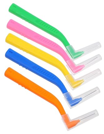 TEHAUX Spazzolini Interdentali a Forma l Angolati 5 Pezzi, Set di Strumenti la Pulizia Dentale Setole Morbide, Acciaio Inox e Nylon, per Apparecchi e Igiene Orale in Viaggio