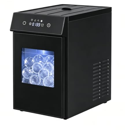 LIFEZEAL Machine à Glaçons, Machine à Glace avec Sphères 50 mm, 48 Sphères/Jour, Ice Maker en Acier Inoxydable avec Pince & Réservoir, Minuterie, Fonction d’Auto-nettoyage, pour Whisky, Cocktail