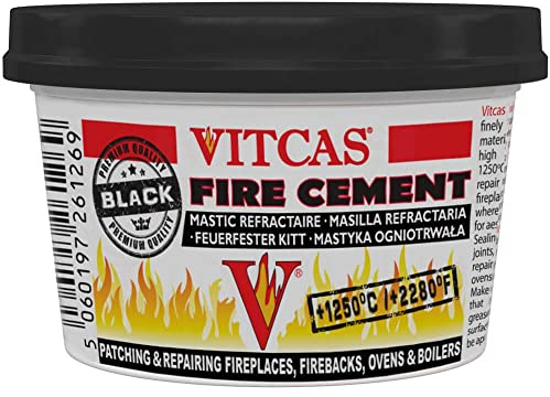 VITCAS 500 gram Black Fire Cement - Excellent Adhesion - Converts to Rock – Patching – Repairing – Fireplaces – Stoves – Boilers - Easy To Use – Air Tight Seal – Quick Repair Time