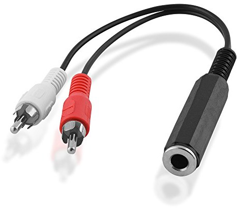 20cm Y Aux in Out L-R Audio Kabel Adapter Verteiler Splitter Weiche, 1 6,3mm Stereo Klinke Buchse Kupplung weiblich auf 2 Cinch Stecker männlich, Schwarz