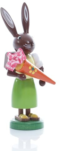 Rudolphs Schatzkiste Osterfigur Hase mit Zuckertüte Höhe ca 9 cm NEU Schulanfang Zuckertüte Osterdeko Osterhasenfigur Ostern Korb Osterei Frühling Erzgebirge Seiffen Hase Blumen