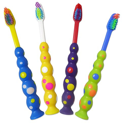 4 Childrens Toothbrushes ~ Bulk Packs Kids Manual Brushes (Sucker)