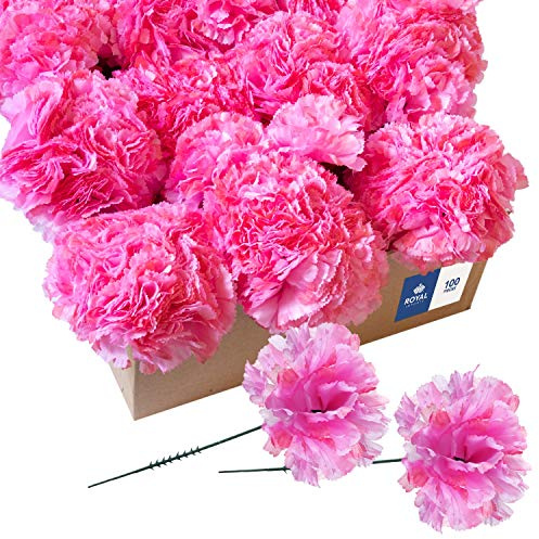 Royal Imports Artificial Carnations, Silk Faux Flowers, for Funeral Arrangements, Wedding Bouquets, Cemetery Wreaths, DIY Crafts - 100 Single 5 Stems - Hot Pink
