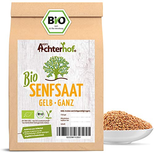 Bio Senfsamen Senfsaat Senfkörner (250g) ganz gelb auch weiß genannt vom-Achterhof ideal zur Senf-Herstellung