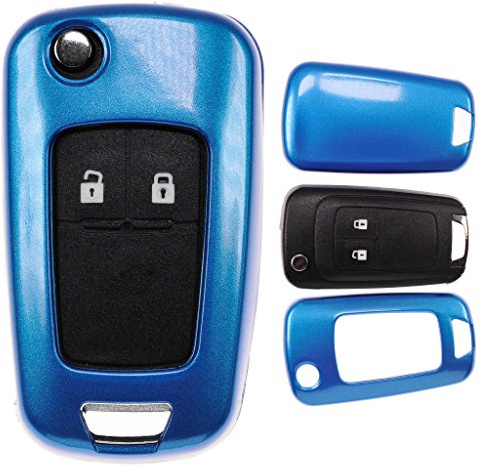 Klapp Schlüssel Cover Harthülle Metallic Blau kompatibel mit Opel Astra J Corsa D Meriva Insignia Zafira Adam