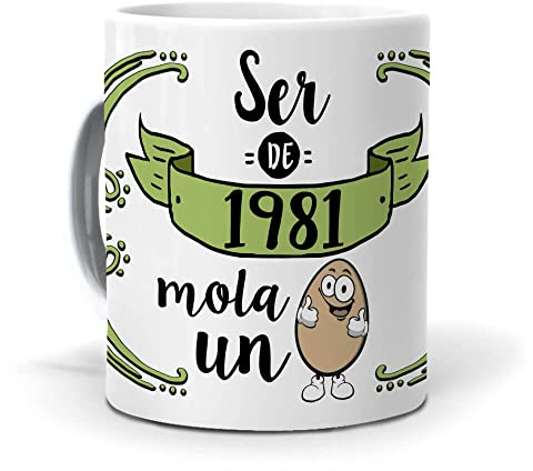 Taza Café Para Regalar | Ser De 1981 Mola un Huevo | Tazas para Café y Té | | Tazas Originales para Regalar | Regalo Divertido y Perfecto para Cumpleaños | Cerámica Calidad | Capacidad de 350 ML