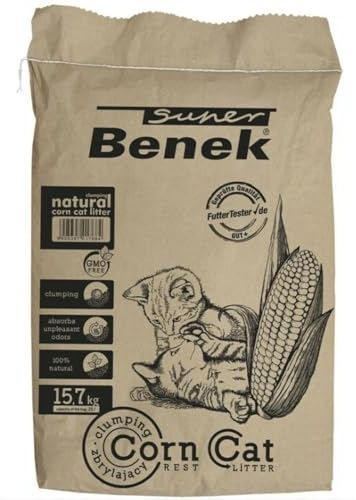 Super Benek Corn Cat Classic Pflanzliche Katzenstreu, 25 L, 15,7 kg | Pflanzliche Klumpstreu, Biologisch abbaubare Formel, Absorbiert Feuchtigkeit und Gerüche, für Katzen, Kätzchen und Kleintiere