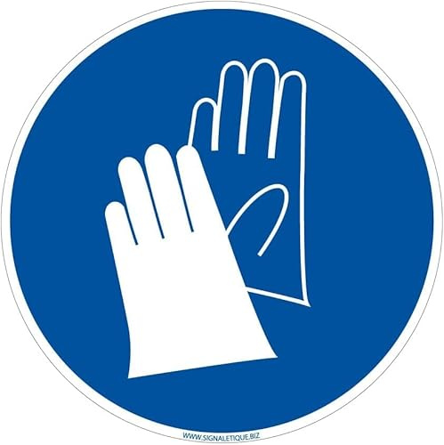 Signalétique.biz France – Sicherheitsaufkleber „Schutzhandschuhe tragen“ – Ø 350 mm – Selbstklebendes Pflichtzeichen PSA