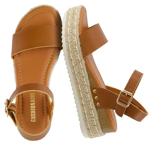 CUSHIONAIRE Melissa Espadrille Platform Sandals For Women with Adjustable Ankle Strap and Memory Foam Insole-Comfortable Womens Sandals for Summer, TAN 8.5
