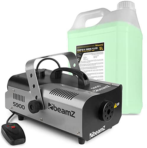 BeamZ S900 Máquina de Humo 900 Watt, Incluye 5 Litros de Líquido de Humo, Máquina de Niebla, Mando a Distancia por Cable, Depósito de 2,5 Litros, Humo para Fiestas en casa, Disco, DJs, Bodas, Eventos