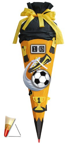 BASTELSET Schultüte - Fußball 85 cm - mit Holzspitze - Zuckertüte Roth - ALLE Größen - 6 eckig Fußballer Fussball Sport Jungen Gelb Schwarz