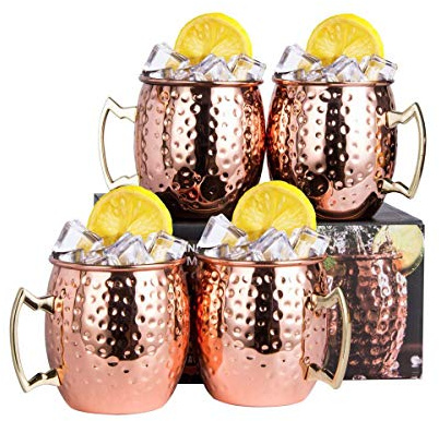 zaizai 4 Tasses en Cuivre De Mule De Moscou, Tasse À Café en Acier Inoxydable en Verre À Cocktail 530Ml pour Cocktail, Gin, Bière, Boisson, Coffret Cadeau pour Barman, Barman, Barware