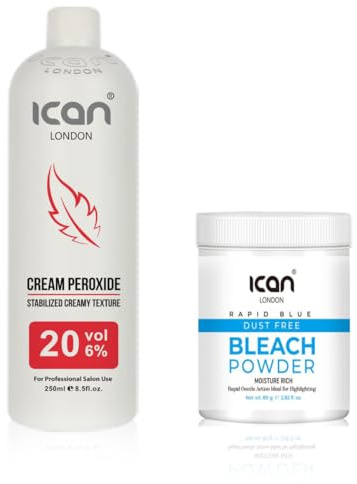 ICAN LONDON PROFESSIONAL CREAM PEROXIDE 20 VOL 6% 250 ML + RAPID BLUE POWDER BLEACH 80 G JAR SET