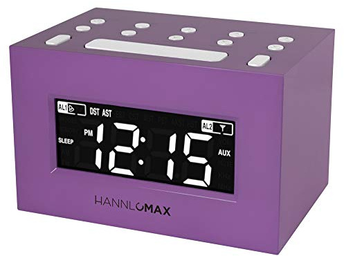 HANNLOMAX HX-111CR Alarm Clock Radio, PLL AM/FM Radio, Dual Alarm, White LED Display, Auto DST, Aux-in Jack. (Purple)