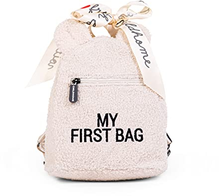 CHILDHOME, Sac À Dos Enfant Bébé, Ecole, Maternelle, Crèche, Deux Compartiments, Contenance Adaptée Lunchbag/Bouteille, Boucle De Sécurité Amovible, Déperlant, My First Bag, teddy écru