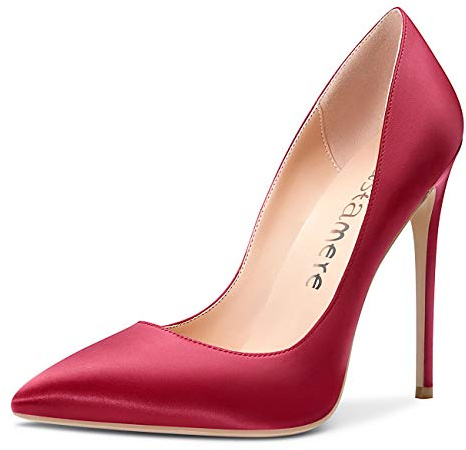 Castamere Scarpe col Tacco Donna Moda Sky Punta Appuntito Tacco a Spillo 12CM High Heels Rosso Borgogna Raso Scarpe EU 44.5