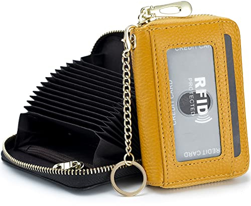 imeetu Card Holder for Women RFID Card Holder Wallet Slim Leather Cardholder Damen with 12 Card Slots, 2 Wide Cash Slots, Keyring & ID Window (Small)