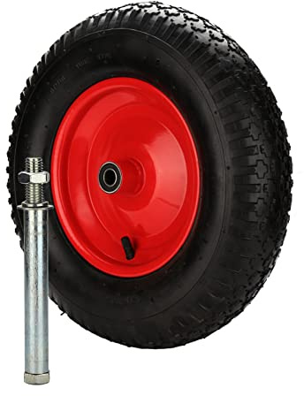 Jiubiaz Schubkarrenrad, 4.80/4.00-8 - 200 kg Tragkraft, Gummirad mit Achse & Kugellager, Ø 390 95mm Ersatzrad Luftreifen für Gartenkarren, Schwarz-rot Reifen