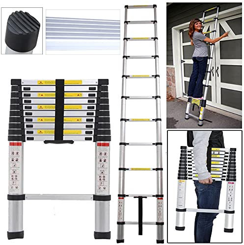 Échelle Télescopique 3,2M en Alu, Escabeau 11 marches Télescopique Portable et Solide, EN131 Echelle De Toit, Différentes Hauteurs Disponibles, Charge 150 kg, Argent