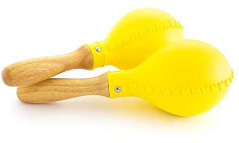 Tiger MAR77-YE Maracas de Tamaño Completo con Asas de Madera - Amarillo