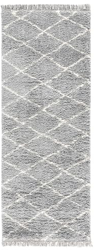 TESSO LIVING Hochflor Teppich - Grau - 80 x 300 cm - Diamantmuster Shaggy Teppich Mit Fransen – Besonders Weich