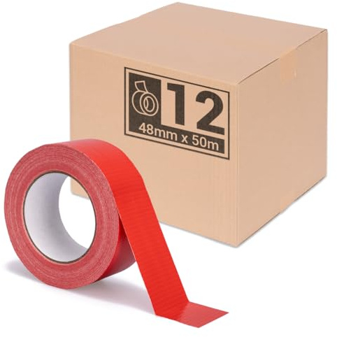 verpacking Premium Panzertape 50 m x 48 mm Rot Gewebeband Gaffa Tape Reparaturband hohe Klebekraft Klebeband mit Naturkautschuk-Kleber (12 Stück)