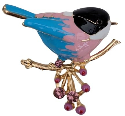 GFM Brosche Rotkehlchen, Emaille, Weihnachten, Rosa/Türkis/Blau