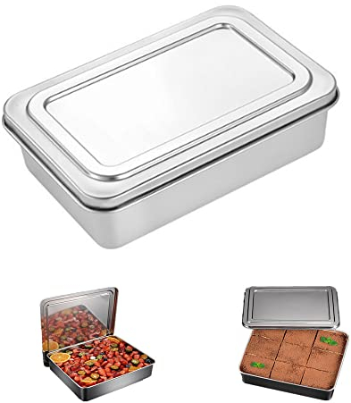 YGMXZL Teglia da Forno con Coperchio Ermetico,Tortiera Rettangolare Profonda,Stampo Quadrato in Acciaio Inox per Posizionare Dolci,Stampi per Torte (B)
