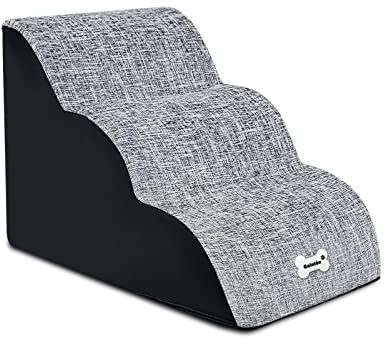 Galatée Hundetreppe, Hundetreppe Für Bett Und Sofa, rutschfeste Haustiertreppe Mit 3 Stufen, Abnehmbare, Abnehmbare, Waschbare Haustiertreppe, Bis 45 Kg, Tragbare Haustierleiter(Grau)
