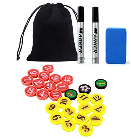 Joyeee Fußball-Magnettafel-Zubehörset, inklusive Spielermagneten | trocken abwischbaren schwarzen Stiften, trocken abwischbarem Radiergummi und kleiner Tragetasche für magnetische Tafeln