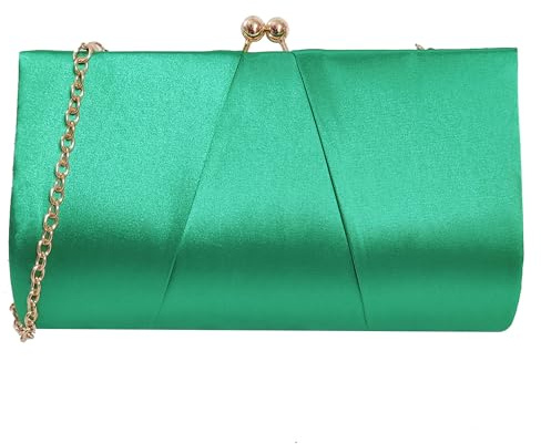 UShopUK Bolso de mano de satén para novia, graduación, boda, noche, fiesta, bolso de mano, medium (Verde)