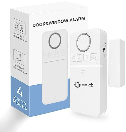 Easick Alarma de Puerta y Ventana con Indicador de Función, 130 dB, Cuatro Modos, Retraso, Protección Inalámbrica Contra Robos