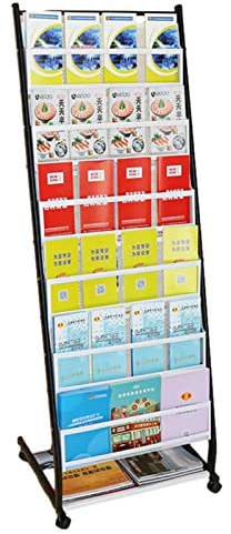 Prospektständer Zeitschriftenhalter Stehen mit Rädern - 7 Taschen, L Form Metall Literatur Display Rackboden Stehend, Mehrzwecklesendateispeicherregal