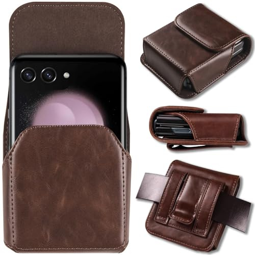 NINKI Étui Moto Razr Plus 2025 pour Motorola Razr+ Plus 2024/2023, étui Razr2025, étui à rabat en cuir pour Moto Razr 2024, pochette Z Flip 6 ceinture pour Galaxy Z Flip 7, étui Razr+ Ultra 2025, café