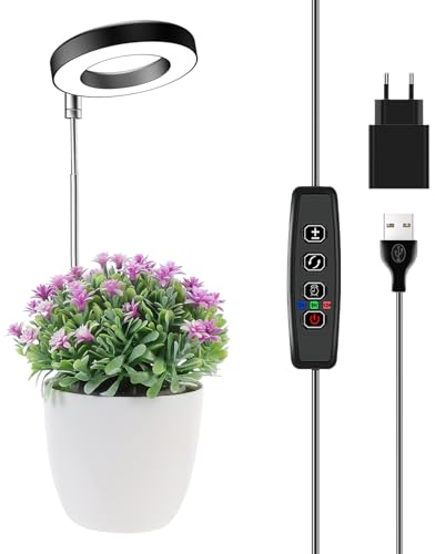 Wiaxulay Pflanzenlampe LED, Vollspektrum Pflanzenlicht für Zimmerpflanzen, Höhenverstellbares Zoll höhenverstellbares LED-Wachstumslicht mit Timer 3/9/12 Std, 3 Lichter Modi,10 Helligkeit, USB Adapter