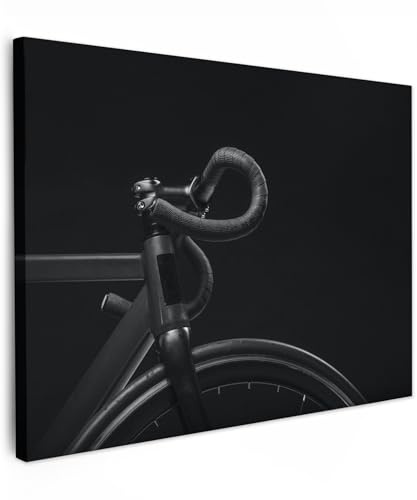 MuchoWow© Leinwände Wall Decoration Bilder Schlafzimmer Deko Pictures | 80x60 cm - Canvas Painting Wanddekoration Wohnzimmer Wanddeko Schwarz - Schwarze Leinwand - Fahrrad - Lenker