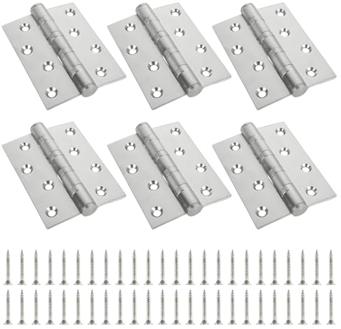 CYEER 6 Stück Edelstahlscharniere 100x75mm – Robuste Türscharniere mit Kugellager – Rostfrei & Geräuschlos – Inkl. 48 Schrauben – Türbänder für Zimmertüren, Schränke & Außenbereich