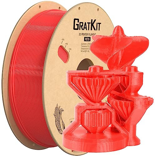 GratKit PETG 3D-Drucker Filament 1,75mm 1kg Spule, 3D-Druck Filament±0,03mm Präzision, Leicht zu drucken, Gleichmäßige Wicklung, Rot