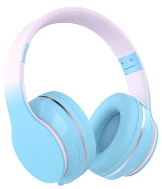 Bluetooth Kids Headphones,Wireless Kids Headphones Over Ear with Microphones,Stereo Sound ,10H Playtime,Foldable&Adjustable Children Headphones,Bluetooth 5.1 Headset for Adults School Travel (Blue)
