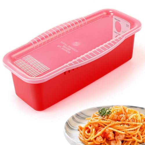 Egg Cocker Mikrowellen-Nudelkocher mit Siebdeckel, schneller Spaghettikocher, kein Ankleben oder Warten auf Kochen, perfekte Pasta jedes Mal, für Wohnheim, Küche oder Büro, rot, MC-02
