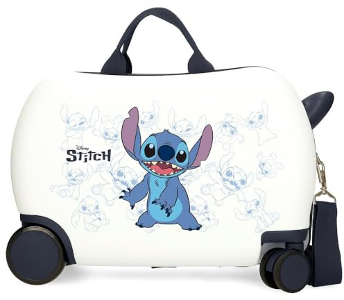 Disney Joumma Bags Happy Stitch Kabinenkoffer, Koffer-Set, hergestellt aus ABS, einem robusten und leichten Material, seitlicher Zahlenschloss, Schulrucksäcke, Kinderrucksäcke, Weiß, 31 x 45 x 20 cm
