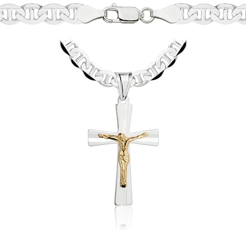 Amar Luxury Kreuz Kette für Herren - 925 Silber, 60 cm Panzerkette, Königskette - Schmuck in Italienischer Qualität