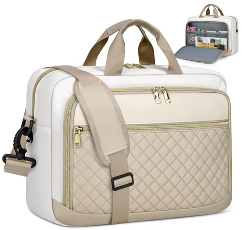 NEWHEY Laptopväska 17,3 tum för kvinnor laptop portfölj datorväska laptopväska business notebook väska vattentät axelväska för företag, Khaki och beige, 17.3 Zoll, Elegant