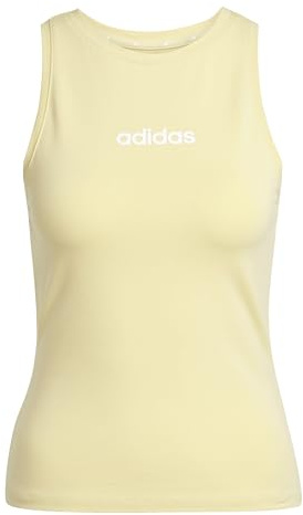 Adidas Damen Essentials LINEAR Slim Cotton Tank, Powder Yellow/White, S