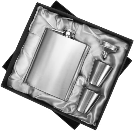 Lot de 4 flasques pour homme et femme - Flasque à whisky en acier inoxydable de 236,8 g avec entonnoir et 2 tasses - Flasque de poche en métal - Parfait pour les mariages