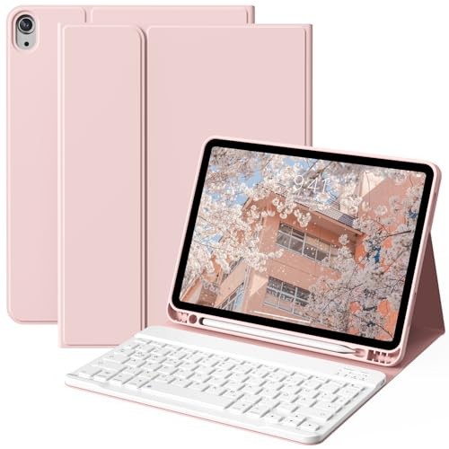 ZOYU Hülle mit Tastatur für für iPad Air 11 Zoll M4/M3/M2 (2026/2025/2024), iPad Air 5/4 Generation (2022/2020) 10,9 Zoll, Abnehmbare kabellose Tastaturabdeckung mit Stifthalter, Auto Sleep/Wake, Rosa